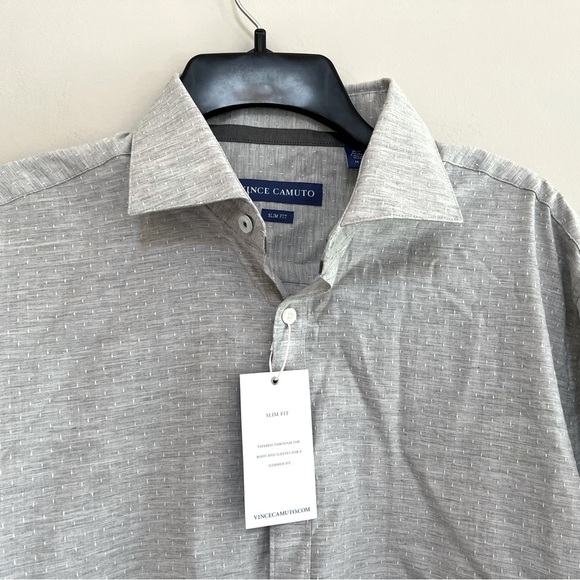 NWT Vince Camuto Grey Melange Dobby Slim Fit Button Down Dress Shirt, 32/33 - Picture 5 of 8